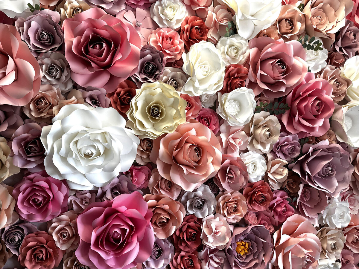 Colorful handcrafted paper rose wall